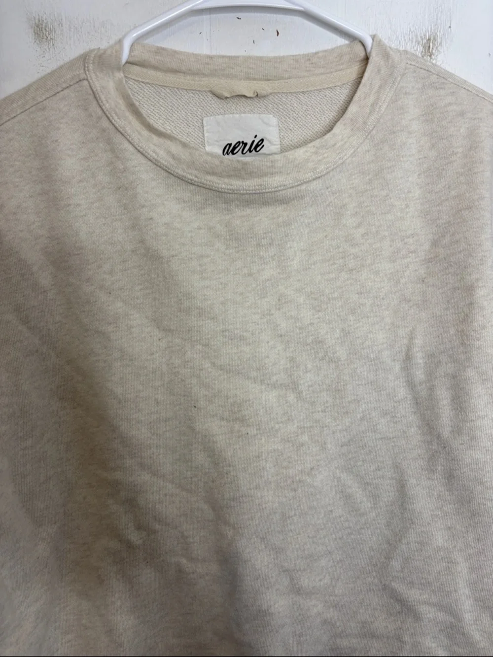 Aerie Sweater Womens XXS Minimalist Cream Crewneck Sweatshirt Casual Lounge - Picture 4 of 6